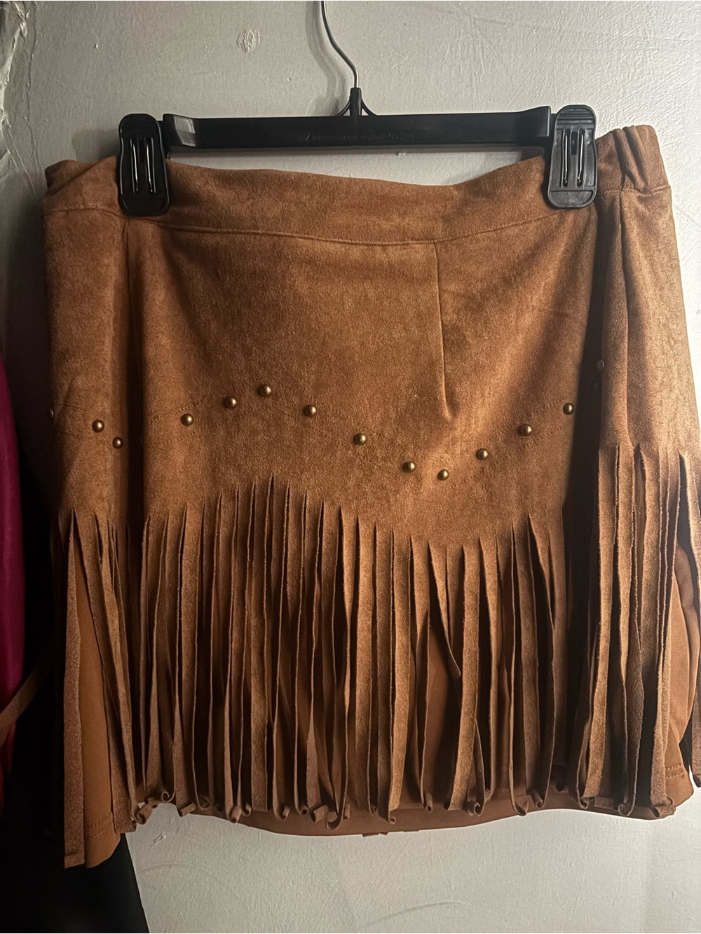 SHEIN Brown Faux Suede Fringe Mini Skirt